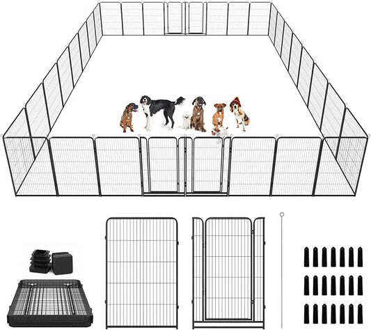 Dog Playpen Outdoor Extra Wide 32 Panels Heavy Duty Dog Fence 47" Height Anti-Rust with Doors Portable for RV Camping Yard, Total 84FT, 561 Sq.ft, Snowy Black-PawvioPets
