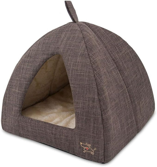 Best Pet Supplies Pet Tent-Soft Bed for Dog and Cat Brown Linen, 16" x 16" x H:14"-PawvioPets