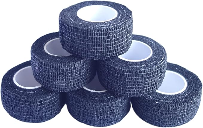 6 Pack 1" x 5 Yards Self Adhesive Bandage Wrap Breathable Cohesive Vet Wrap for Pets, Elastic Self-Adherent Tape for Sports, Wrist, Ankle (Black)-PawvioPets