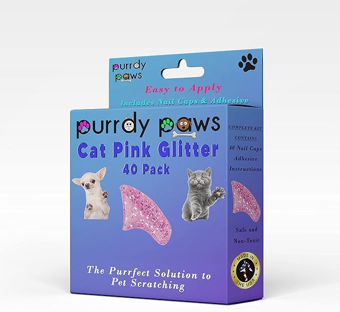 40 Pack Soft Nail Caps for Cat Claws Pink Glitter Large-PawvioPets