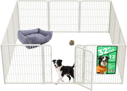 FXW Homeplus Unleashed Indoor Dog Playpen - Stress-Free and Safe Play, Heavy Duty 32 Inch 12 Wire Panels Dog Pen for Small and Medium Dogs, White│Patented-PawvioPets