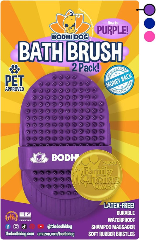 Bodhi Dog Shampoo Brush - Pet Grooming & Bath Supplies for Dogs and Cats - Bath Brush for Long & Short Hair - Premium Scrubber for Shower, Bathing & Massage (Two Pack, Purple)-PawvioPets