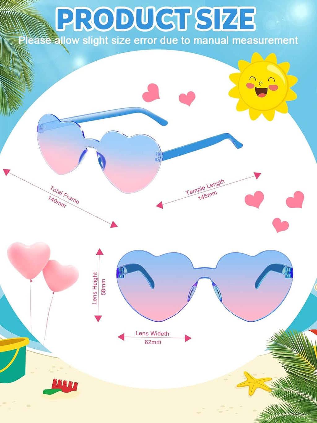 12 Pairs Heart Shaped Sunglasses for Women Colorful Glasses Fun Trendy Transparent Heart Sunglasses Party Favor (Gradient Pink Blue)