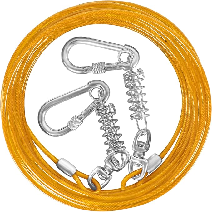 Dog Tie Out Cable - 10/15/20/25/30FT Heavy Duty for Large Dogs Up to 250LBS - Rosy Pink/Blue/Purple/Silver/Red/Green/Yellow-PawvioPets