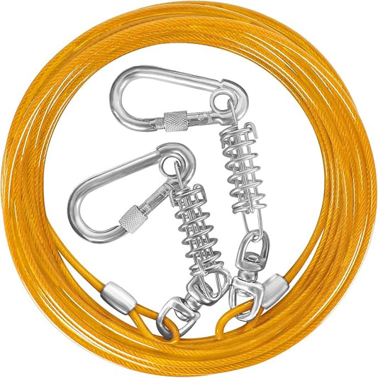 Dog Tie Out Cable - 10/15/20/25/30FT Heavy Duty for Large Dogs Up to 250LBS - Rosy Pink/Blue/Purple/Silver/Red/Green/Yellow-PawvioPets