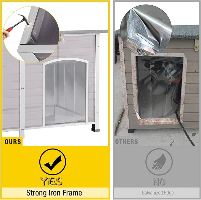 Aivituvin Dog House Insulated Outdoor Dog Kennel with Heated Liner for Winter 59" Extra Large Insulated Dog Cage with Heater,All-Around Iron Frame(Grey)-PawvioPets