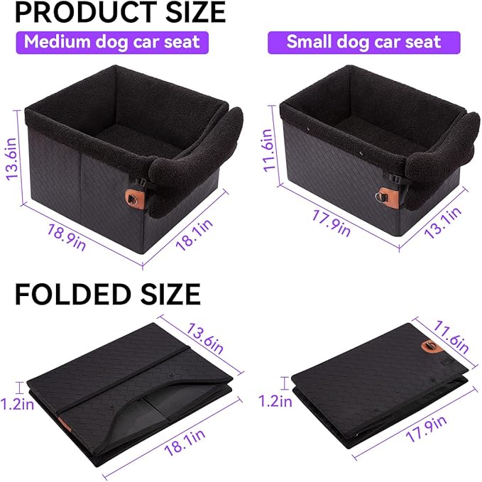 Dog Car Seats for Small Medium Dogs,PU Leather Car Seat Boosters,Foldable Puppy Cat Carseats (Black, Medium Dog)-PawvioPets