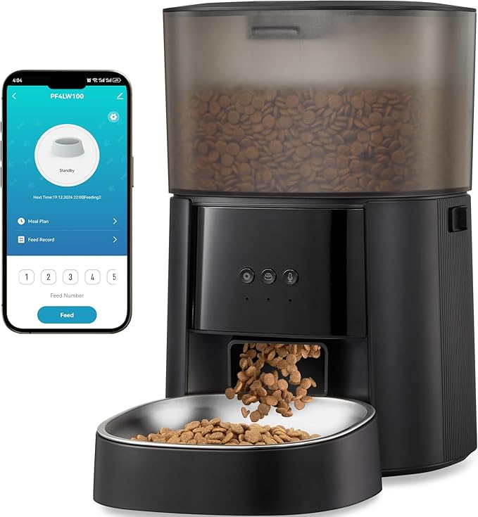 Automatic Cat Feeder WiFi with App Control, Voice Recorder, 4L Dry Pet Food Dispenser for Cats & Dogs with Freshness Preservation, Custom Feeding Times & Portions, Dual Power-PawvioPets