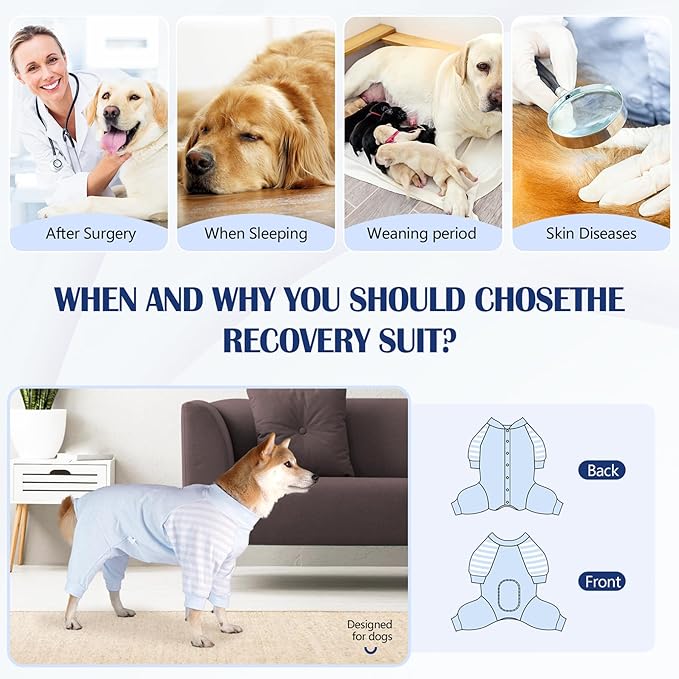 Dog Recovery Suit, Abdominal Wound After Surgery Wear, Anti Licking Bodysuit with Snaps, E-Collar & Cone Alternatives, Long Sleeve Dog Spay Surgical Onesie Prevent Shedding(Small, Blue)-PawvioPets