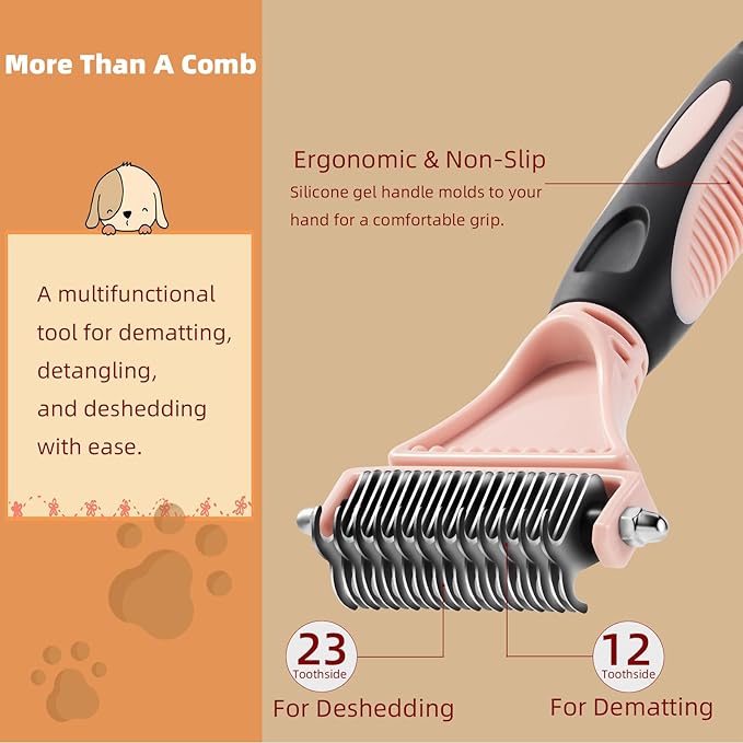 3PCS Cat & Dog Brush Set: Slicker & Deshedding Brush, Dematting Comb, and Bath Brush – Premium Grooming Tools for Shedding & Tangle-Free Fur (pink)-PawvioPets