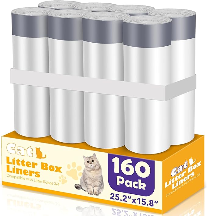 160 Count Cat Litter Box Liners with Drawstring Compatible with Litter-Robot 3/4 Heavy Duty Cat Litter Bags Waste Bags Replacement-PawvioPets