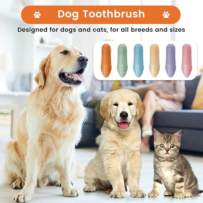 Duckart 6 Pack Dog Toothbrush, 360° Cleaning Finger Brush for Dogs Teeth, Food Grade Silicone Pet Toothbrush Fits Most Fingers-PawvioPets