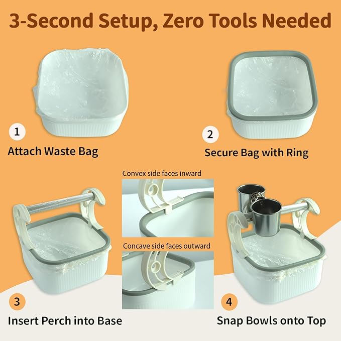 Bird Desktop Training Stand with Detachable Stainless Steel Double Bowls Feeder-Portable Bird Perches Stand with Detachable Base for Parakeets, Lovebirds&Medium-Sized Birds, Parakeet Cage Accessories-PawvioPets