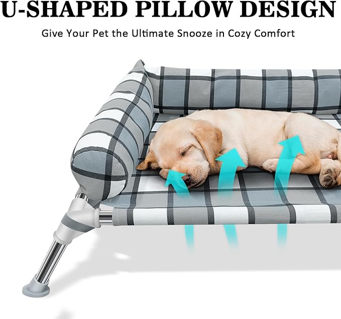 Elevated Raised Dog Bed Cot - Cooling Dog Bed with Pillows, Portable Washable Pet Cot with Metal Frame for Indoor & Outdoor Use-PawvioPets