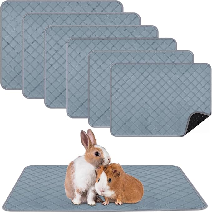 6 Packs Washable Guinea Pig Cage Liners, Waterproof Guinea Pig Pee Pads Reusable Absorbent Bedding Anti Slip Mats for Small Animals Bunny Rabbit Hamster (24 x 18in)-PawvioPets