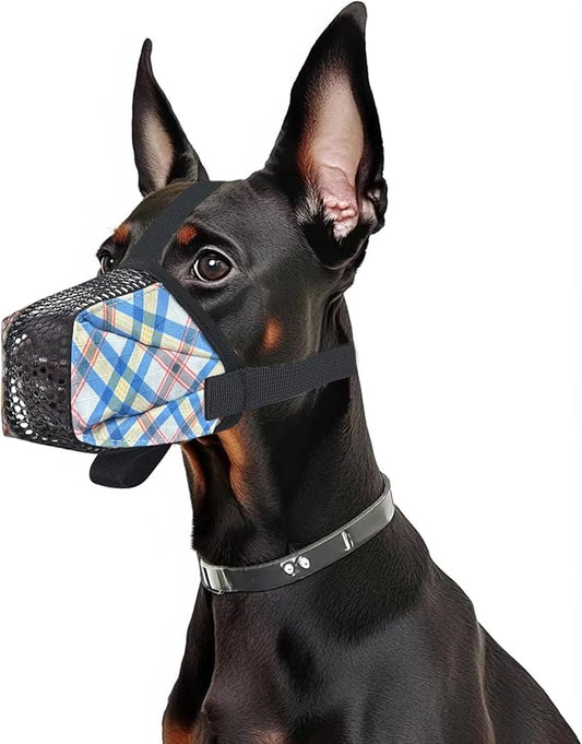 Dog Muzzle for Small Large Dogs - Soft Nylon Basket Muzzle with Adjustable Strap, Breathable Mesh Design Prevents Biting Chewing Licking Eating - Ideal for Training, Grooming & Vet Visits (Blue, M)-PawvioPets