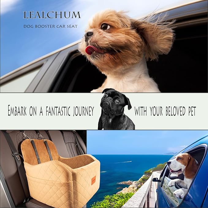 Dog Booster Car Seat for Small/Medium Dogs,Ultra Soft Fabric Filling Memory Foam,Fully Detachable and Washable,Anti-Slip Base,3 Straps Easy to Install(Coffee,Medium)-PawvioPets