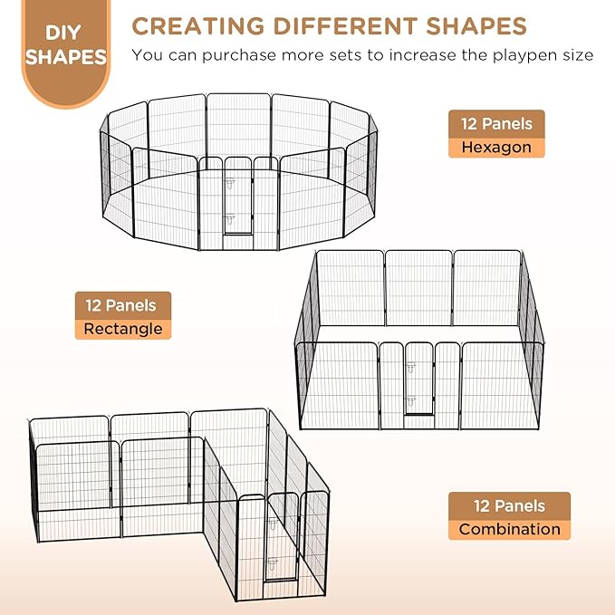 BestPet Dog Playpen Indoor 40 inch 12 Panels Metal Dog Pen Pet Dog Fence Outdoor Exercise Pen with Doors,Pet Puppy Playpen for RV Camping Yard, Black-PawvioPets