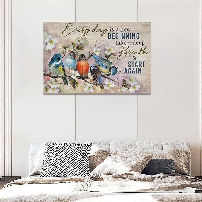 Bird Wall Art Farmhouse Flower Branch Pictures Rustic Country Birds Wall Decor Floral Canvas Print Painting Artwork for Bathroom Living Room Bedroom 16"x24"-PawvioPets
