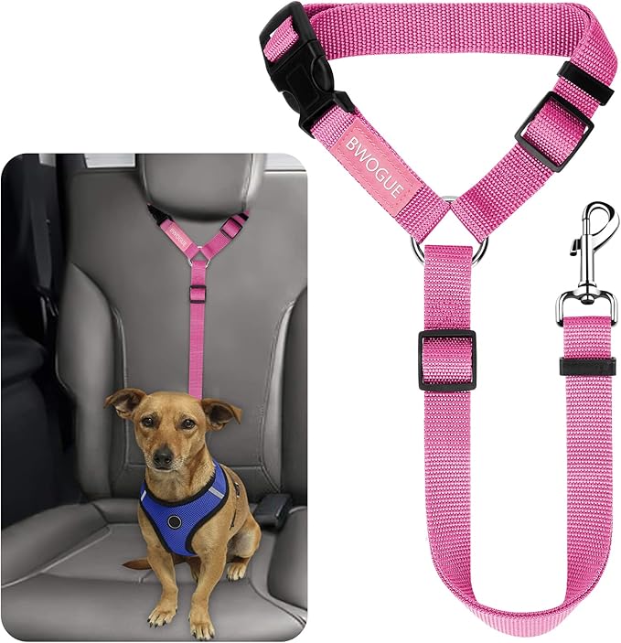BWOGUE Pet Dog Cat Seat Belts, Car Headrest Restraint Adjustable Safety Leads Vehicle Seatbelt Harness (1 Pack)-PawvioPets