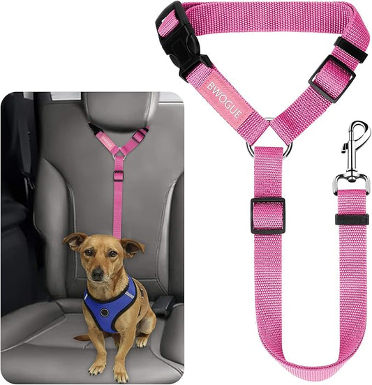 BWOGUE Pet Dog Cat Seat Belts, Car Headrest Restraint Adjustable Safety Leads Vehicle Seatbelt Harness (1 Pack)-PawvioPets