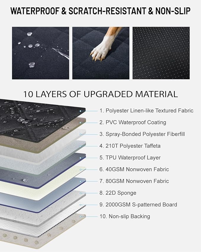 Back Seat Extender for Dog, Waterproof Dog Car Seat Cover for Back Seat, Hard Bottom Car Seat Cover, Large Space Hammock for Full-Size Crewcab Trucks, Pet Seat Cover Holds 450lbs(Black)-PawvioPets