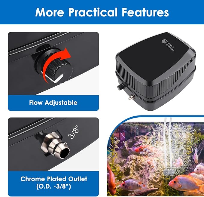 AquaMiracle All-in-One Koi Pond Aerator for Outdoor Ponds up to 1500 Gallons, Pond Air Pump Pond Aeration System with 2-Outlet Manifold Airline Tubing Air Stones Check Valves-PawvioPets