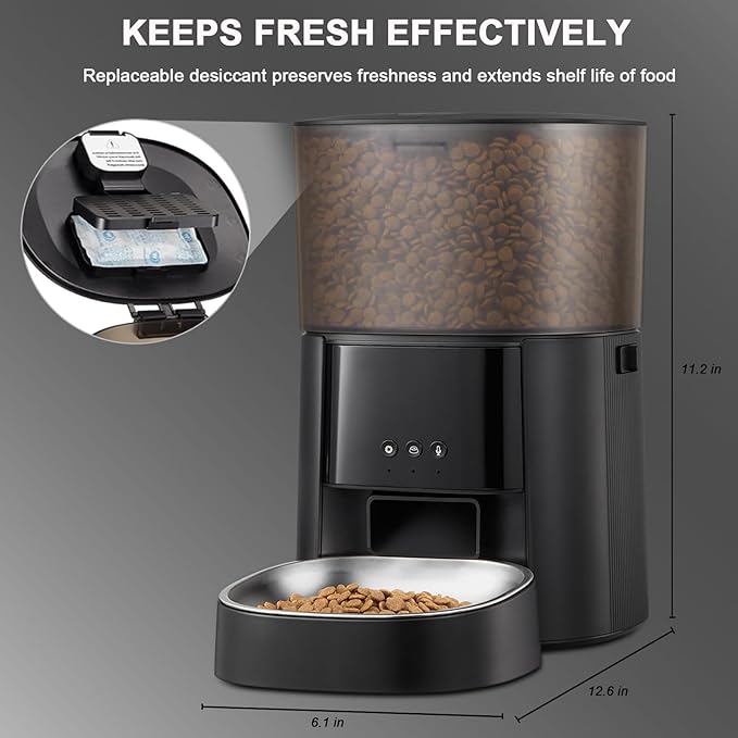Automatic Cat Feeder WiFi with App Control, Voice Recorder, 4L Dry Pet Food Dispenser for Cats & Dogs with Freshness Preservation, Custom Feeding Times & Portions, Dual Power-PawvioPets