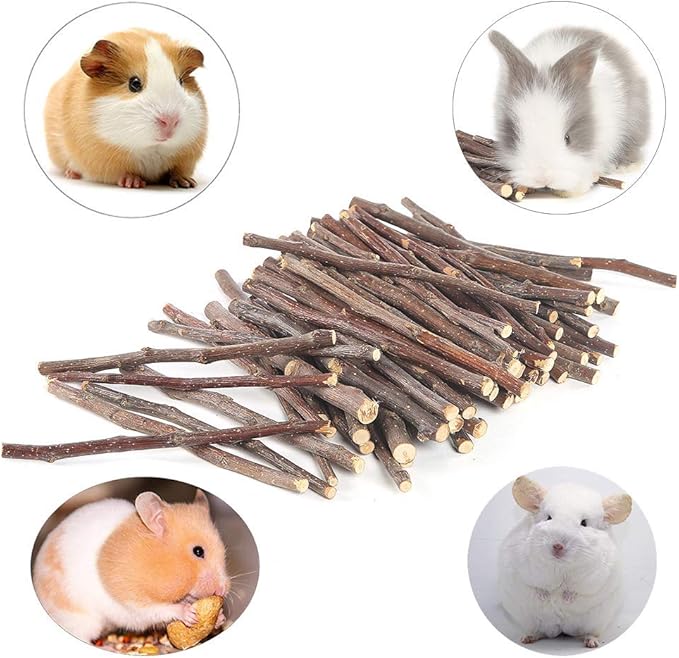 250g Apple Sticks Small Animals Molar Wood Treats Toys for Rabbits Chinchillas Guinea Pig Hamster Gerbil Parrot Bunny and Small Animals Chew Stick Toys Treats-PawvioPets