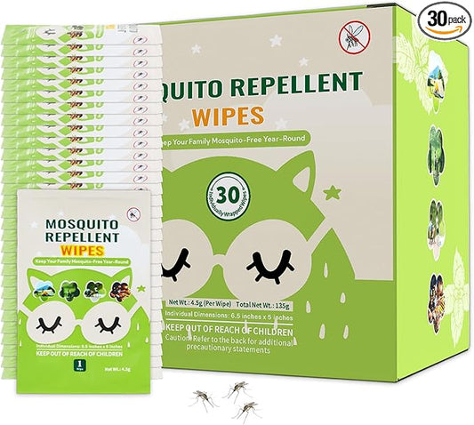 30 PCS Mosquito Repellent Wipes, Individually Wrapped Insect Repellent Wipes Made of Natural Plant-Based Essential Oils, Safe & Effective Insect Protection Perfect for Outdoor Activities, Long-Lasting-PawvioPets