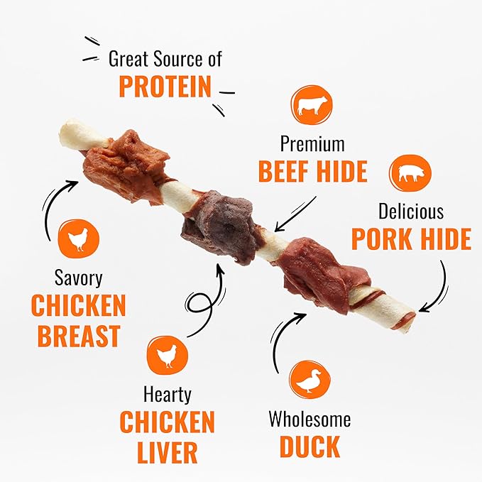 Good ‘n’ Fun Triple Flavor Kabobs Chews for All Dogs, 18 Count, Treat Your Dog to Chews Made from Beef Hide, Real Chicken, Pork Hide, Duck and Chicken Liver-PawvioPets