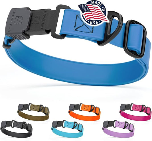 Dogline Biothane Waterproof Dog Collar with Herm Sprenger Stainless Steel Quick Release Buckle – Heavy Duty Tactical Durable Collar for Dogs – Comfortable and Safe Pet Collar, W 3/4" L 12-19", Blue-PawvioPets