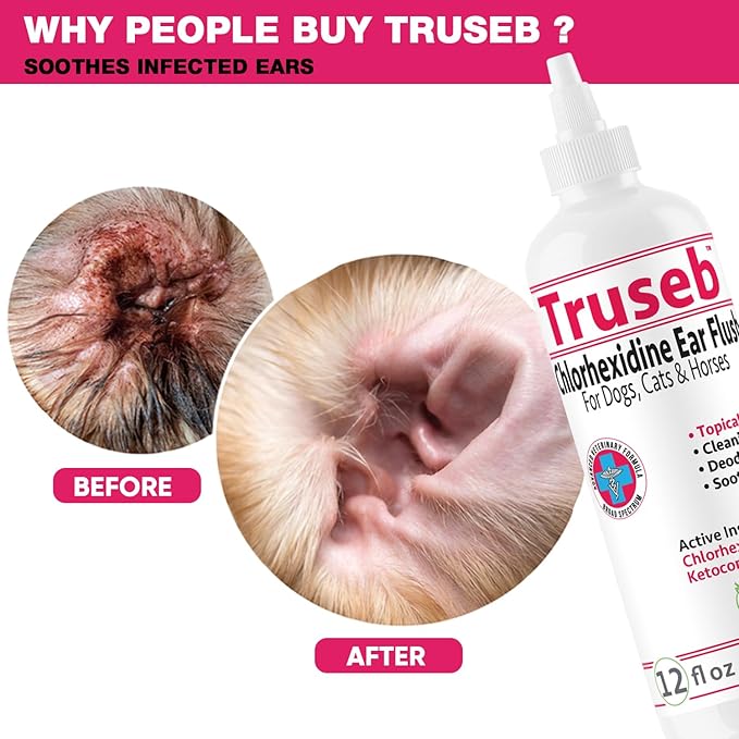 All Natural Ear Flush for Dogs & Cats, Ketoconazole & Chlorhexidine Ear and Vet-Strength Ear wash with a Light Scent (USA) (Ketoconazole & Chlorhexidine Ear Flush, 12 oz)-PawvioPets