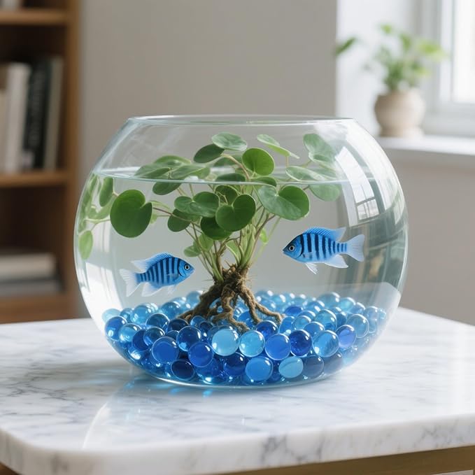 2.16LB Glass Beads Vase Filler Aquarium Gravel Decor Flat Glass Marbles Gems Pebbles Fish Tank Rocks Home Decorative Art Craft - Light Blue-PawvioPets