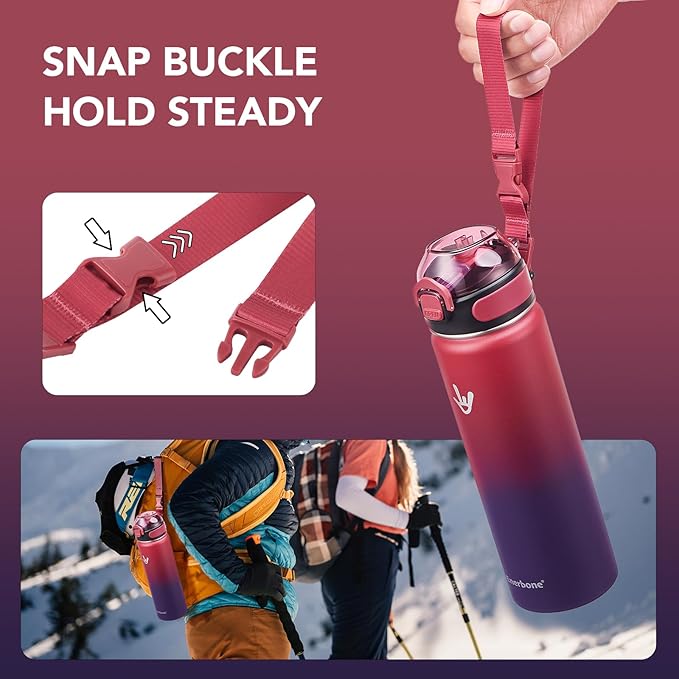 Enerbone 24 oz Insulated Water Bottle, Stainless Steel Bottle with Carrying Strap, Double-Wall Vacuum Insulation Design, Leakproof Sports Bottle with Straw, Keep Drinks Cold or Hot for Hours-PawvioPets