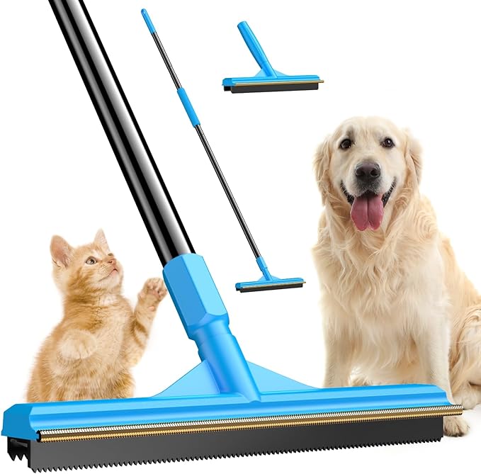 Carpet Rake for Pet Hair Removal, Reusable Cat Dog Hair Remover, 58’’ Adjustable Long Handle Pet Hair Removal Tool, Carpet Rake Scraper, Pet Hair Removal Broom for Rugs, Mats, Couch, Furniture-PawvioPets