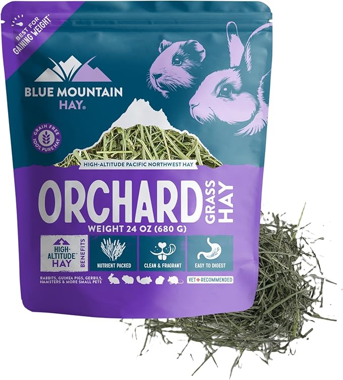 Blue Mountain Hay | Fresh Orchard Grass Hay (24 Ounce) | High Fiber, Soft & Leafy | High-Altitude Hay Pet Food for Rabbits, Guinea Pigs, Chinchillas, Hamsters, and Other Small Pets-PawvioPets