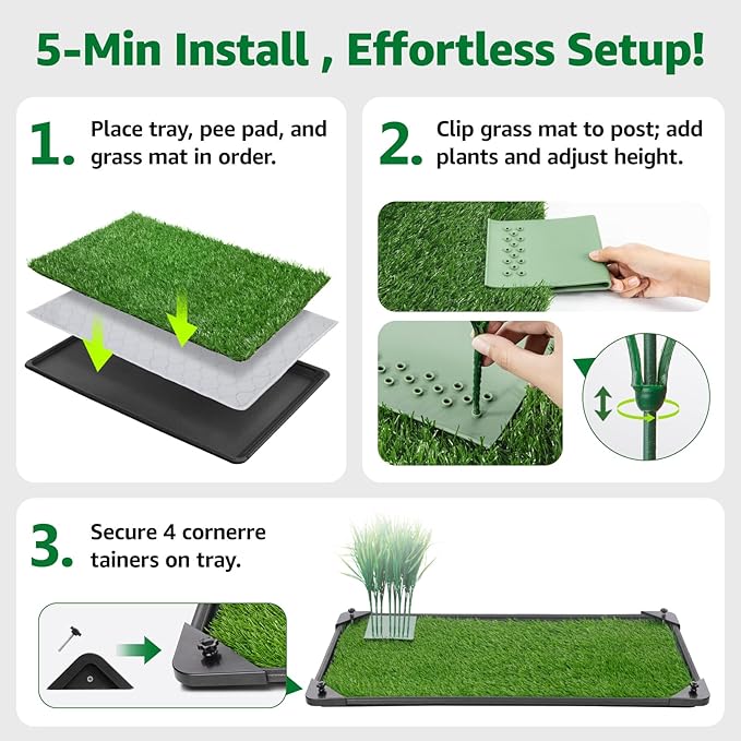 Dog Grass Pad with Tray - 35''x23'' Dog Litter Box Indoor Outdoor Full Potty System, Artificial Grass Patch Mat and Washable Pee Pad for Puppy Training - Pet Toilet for Balcony Patio-PawvioPets
