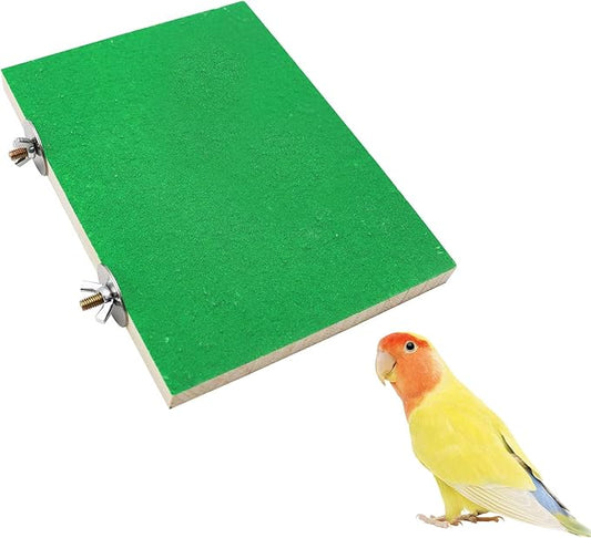 7.9×5.9 Inches Large Bird Perch Stand Platform, Natural Wooden Bird Cage Accessories, Bird Stand Perch with Rough Quartz Sand Surface for Parrot, Parakeet, Budgies, Cockatiel, Rats-PawvioPets