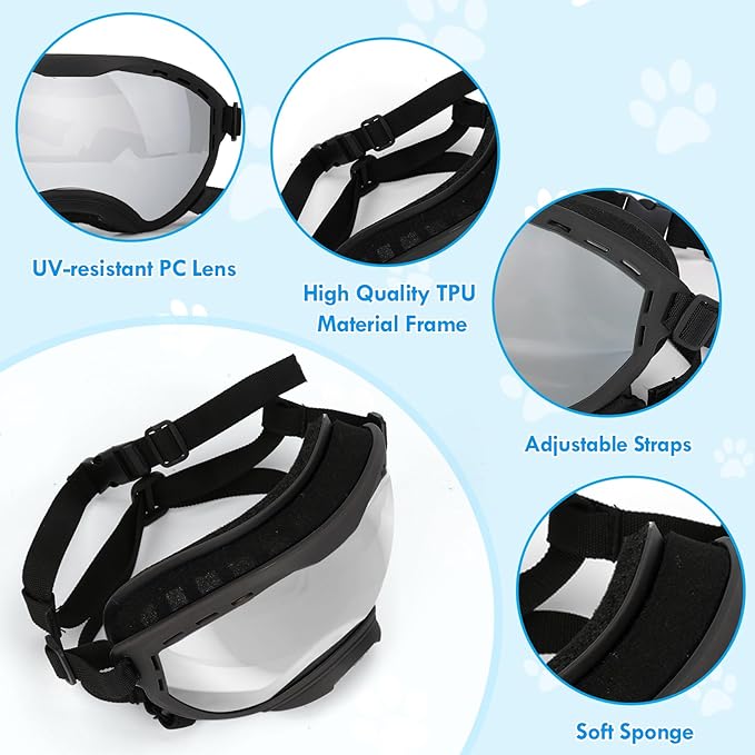Dog Goggles for Large Dogs, UV Wind Dust Fog Protection, Soft Frame Adjustable Dog Sunglasses, Summer Driving & Winter Snow Eyewear, Tactical Pet Glasses with Elastic Strap (Black)-PawvioPets