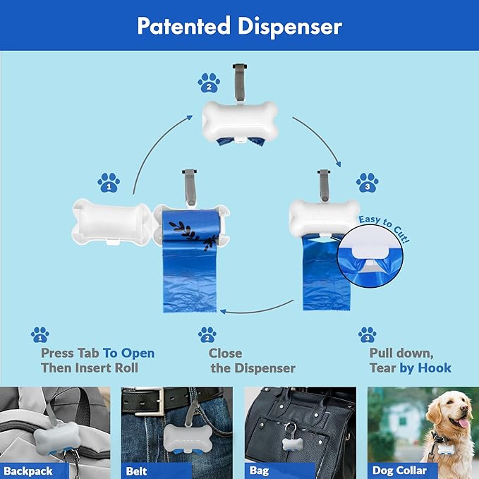 GORILLA SUPPLY 1000 Dog Poop Waste Bags with Dispenser and Leash Tie, 9" x 13", Blue, 1000 Count-PawvioPets