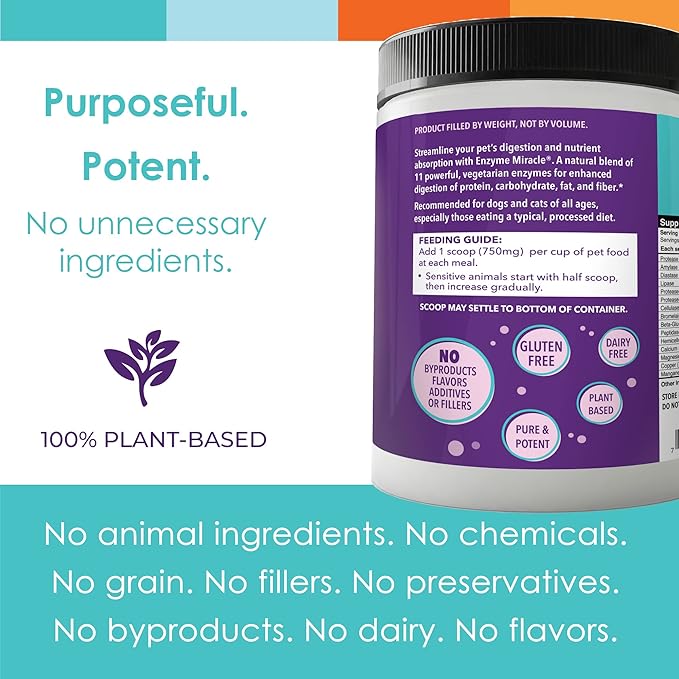 Digestive Enzymes for Dogs & Cats : Protein, Carbs, Starches & Fats Digestion : Supports Diet Change : Enzyme Miracle (364 Scoops, Powder)-PawvioPets