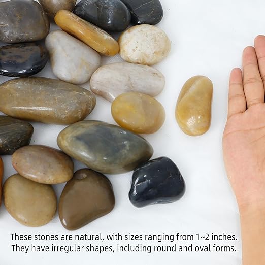 2LB 1"-2" Decorative River Rocks for Plants, Polished Pebbles for Garden Landscaping, Planters, Aquariums, Vase Fillers – Indoor & Outdoor Decor-PawvioPets