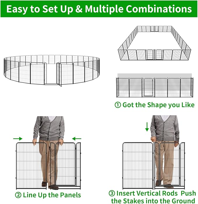 Dog Playpen Outdoor Extra Wide 32 Panels Heavy Duty Dog Fence 47" Height Anti-Rust with Doors Portable for RV Camping Yard, Total 84FT, 561 Sq.ft, Snowy Black-PawvioPets