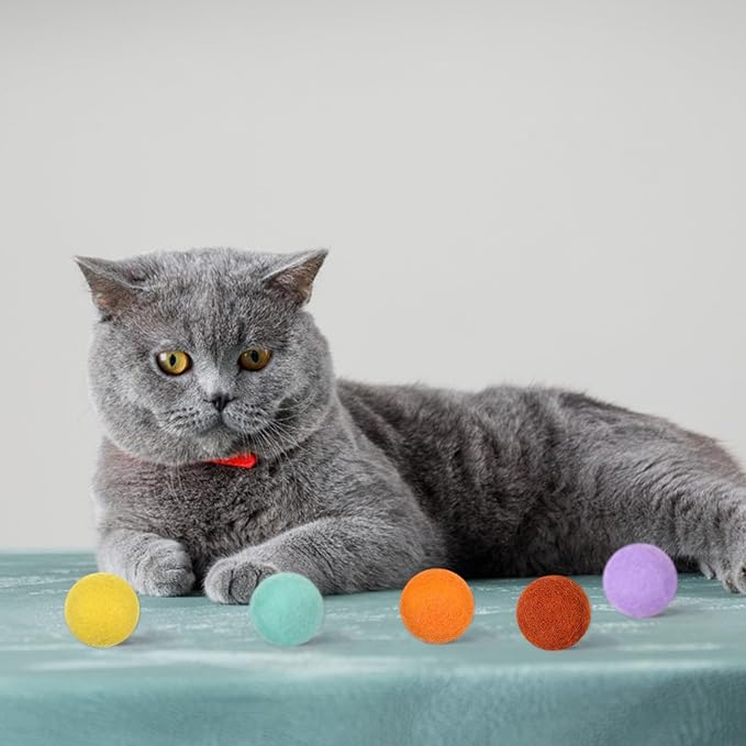 14 PCS Wool Cat Ball Toys, Quiet Play Felt Cat Ball Toys Kitty Kicker Exercise Toy, Fun Colorful Kitty Kitten Toy for Interactive Kitten Balls for Indoor 1.2in-PawvioPets