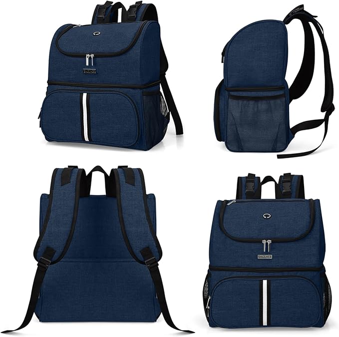 BAGLHER Pet Travel Bag, Double-Layer Pet Supplies Backpack (for All Pet Travel Supplies), Pet Travel Backpack with 2 Silicone Collapsible Bowls and 2 Food Baskets Dark Blue-PawvioPets