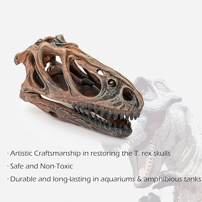 Fish Hideout Aquarium Décor Decorations Dinosaur Skull Fish Tank Decor Cave Dinosaur Skull Betta Animal Halloween Large Tarantula Reptile Bones Snake for Terrarium Ornament-PawvioPets