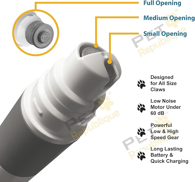 Dog Nail Grinder by Pet Republique - 2 Speed Electric Rechargeable Nail Grinder - Gentle, Quiet, Low, Painless Nail Trimmer - Multi-Setting Grinder for Any Small or Medium Dog, Cat, and Pet Claw-PawvioPets