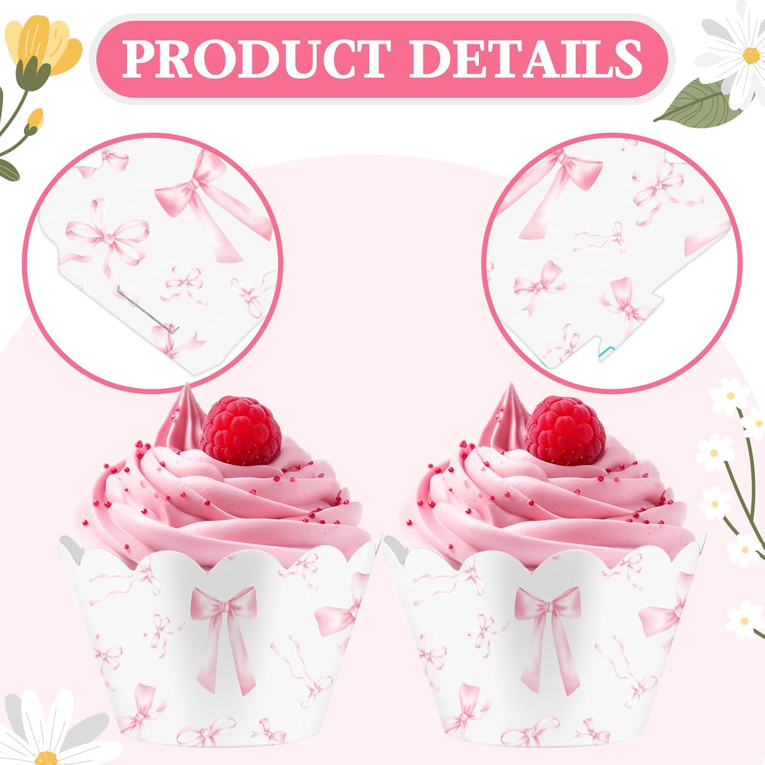 Domensi 100 Pcs Pink Bow Cupcake Wrappers Rustic Cupcake Liners Pink Baking Cups Baking Liners for Wedding Bridal Baby Shower Birthday Breast Cancer Awareness Party Supplies Dessert Decoration