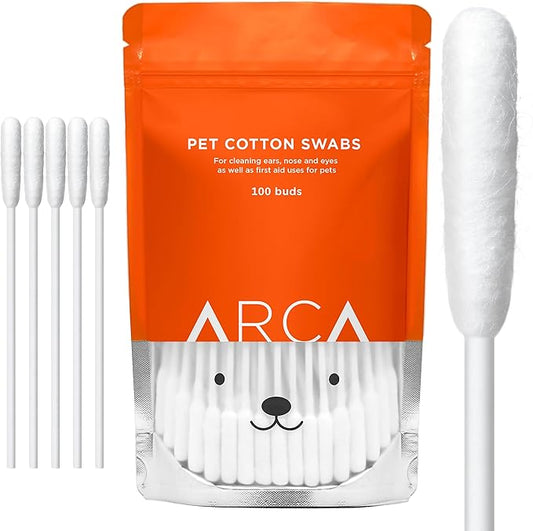 Cotton Swabs for Dogs and Cats - Cat & Dog Ear Cleaner Long Cotton Swab - Extra Long Stick, Cat & Dog Ear Cleaning Kit for Puppies and Pets, Multipurpose Pet Cotton Swabs for Ears (100 Buds)-PawvioPets